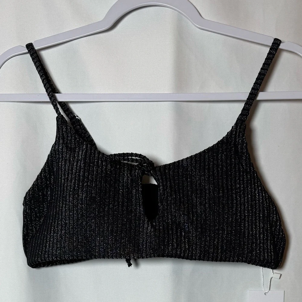 Andie Swim The Waikiki Bikini Top Black Ribbed Glitter M